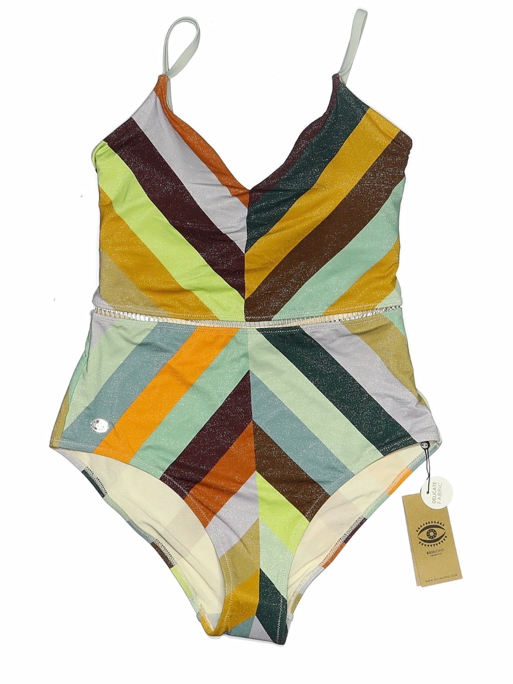 Biliblond Arava Stripes Chevron One-Piece Swimsuit Metallic Glitter L NWT